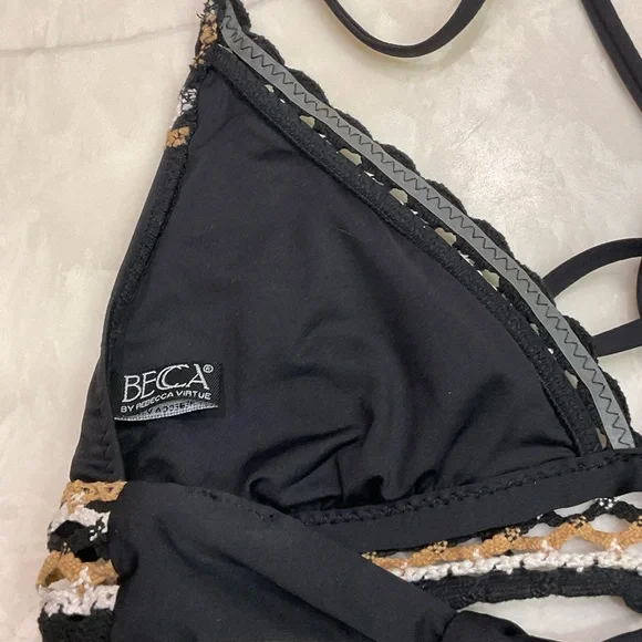 Becca Swimsuit Bikini Top, Triangle Design with Ties, Top Only, Black, Size M - Picture 6 of 8